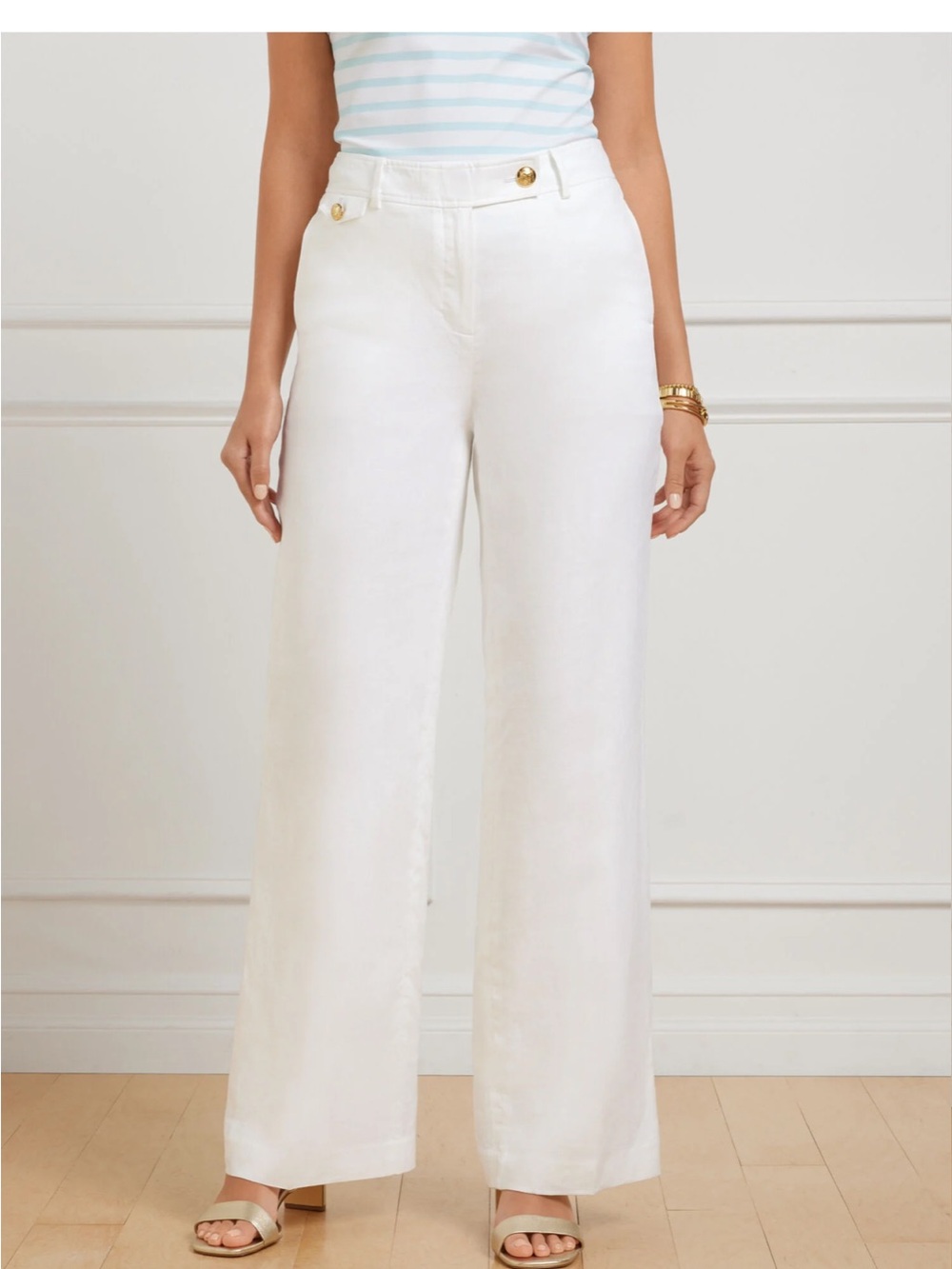TALBOTS GREENWICH WIDE LEG LINEN PANTS - WHITE size 12P